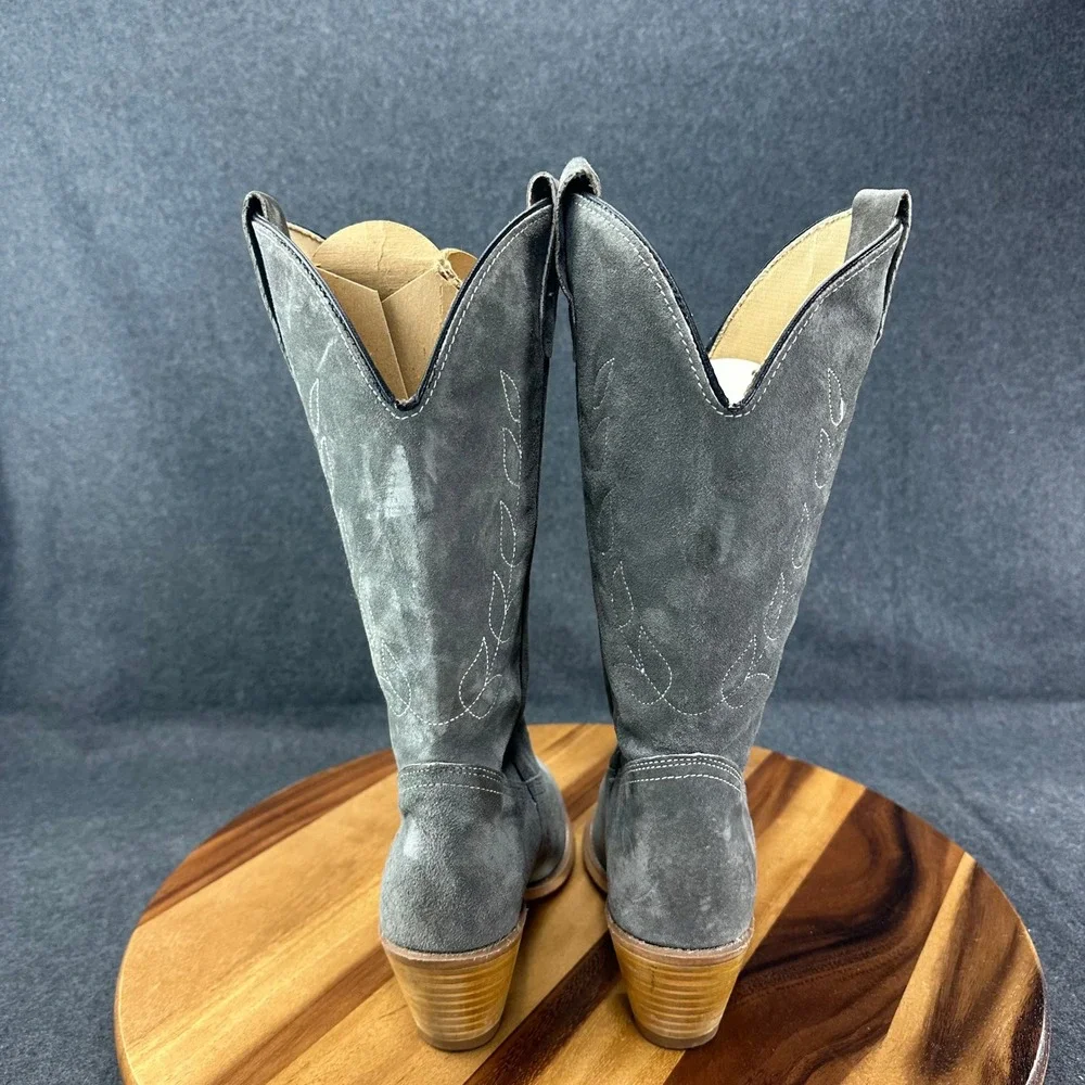 Vtg 80s Wolverine Grey Suede Western Cowgirl Boots Womens Sz 7 Leaf #1956 - Picture 6 of 14